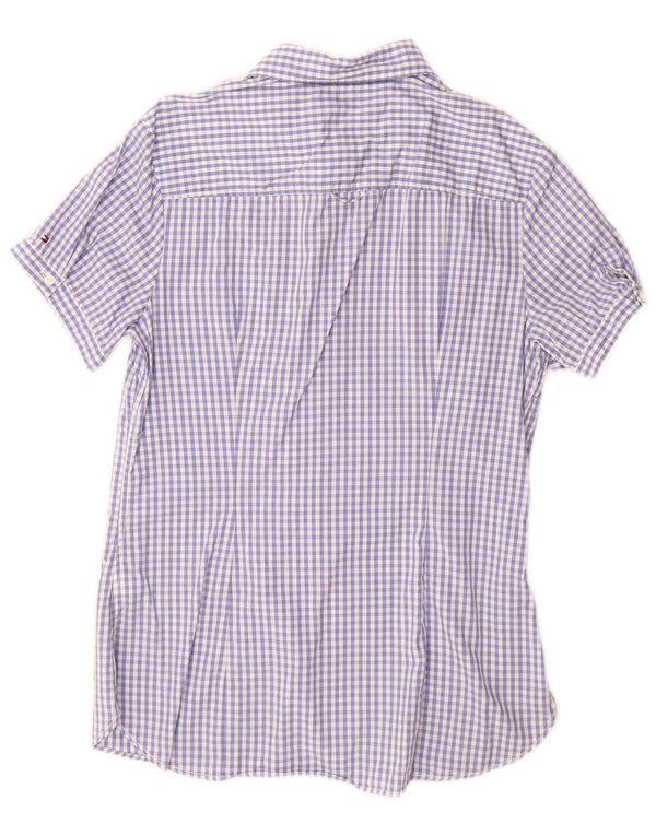 Camicia a maniche corte da donna Tommy Hilfiger US 10 Large Blu a quadretti in cotone