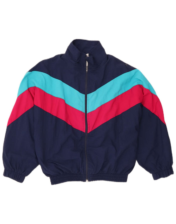 Giacca da tuta da donna vintage UK 16 grande color block blu navy