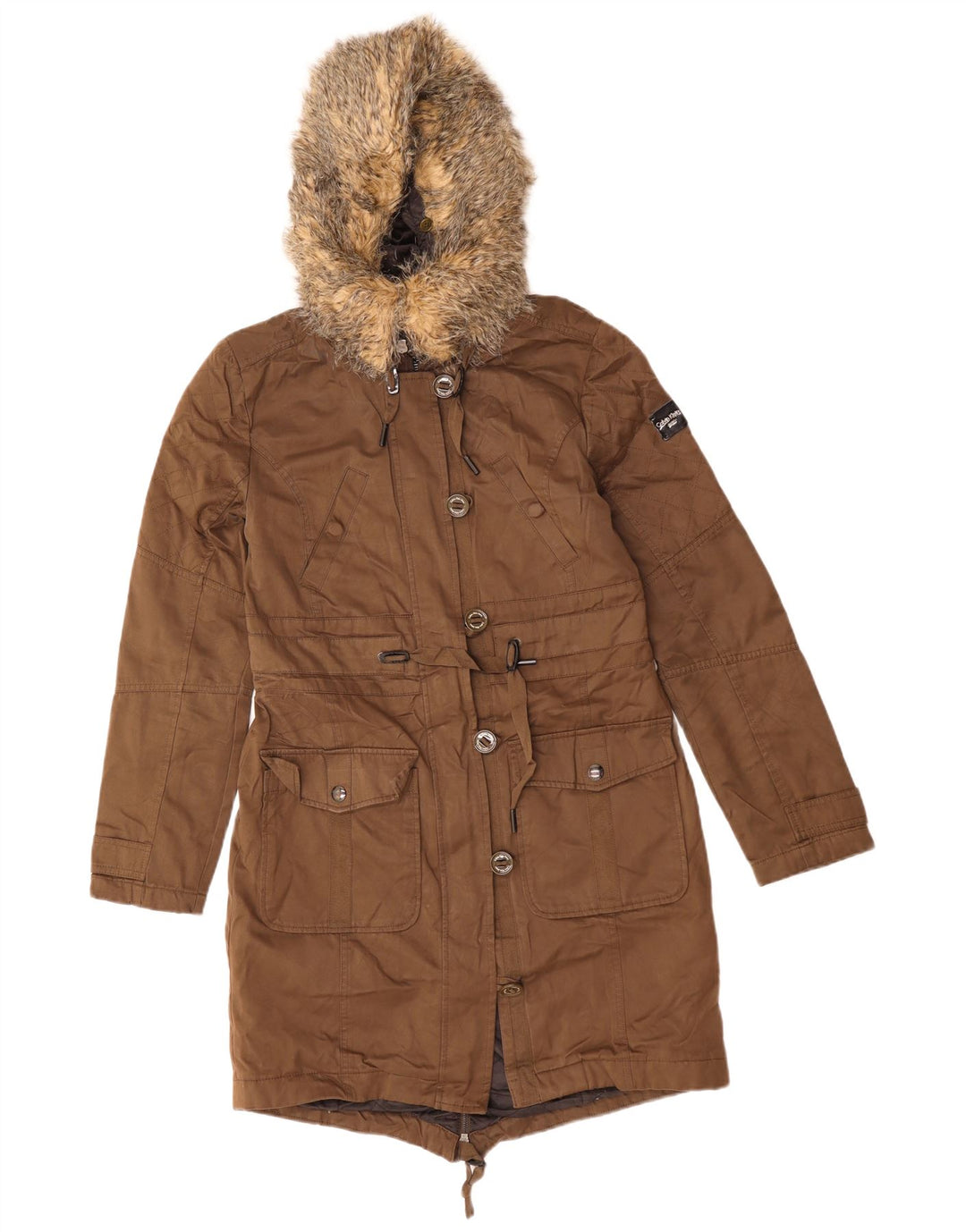 CALVIN KLEIN JEANS Parka oversize con cappuccio da donna UK 10 piccolo marrone