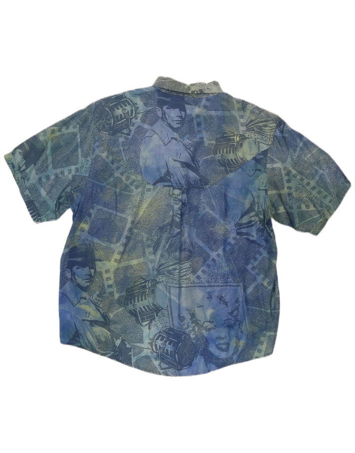 Camicia a maniche corte da uomo Passport Small in viscosa geometrica blu