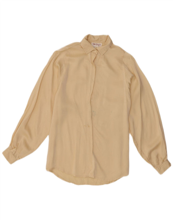 Camicia oversize da donna vintage UK 8 piccola seta beige