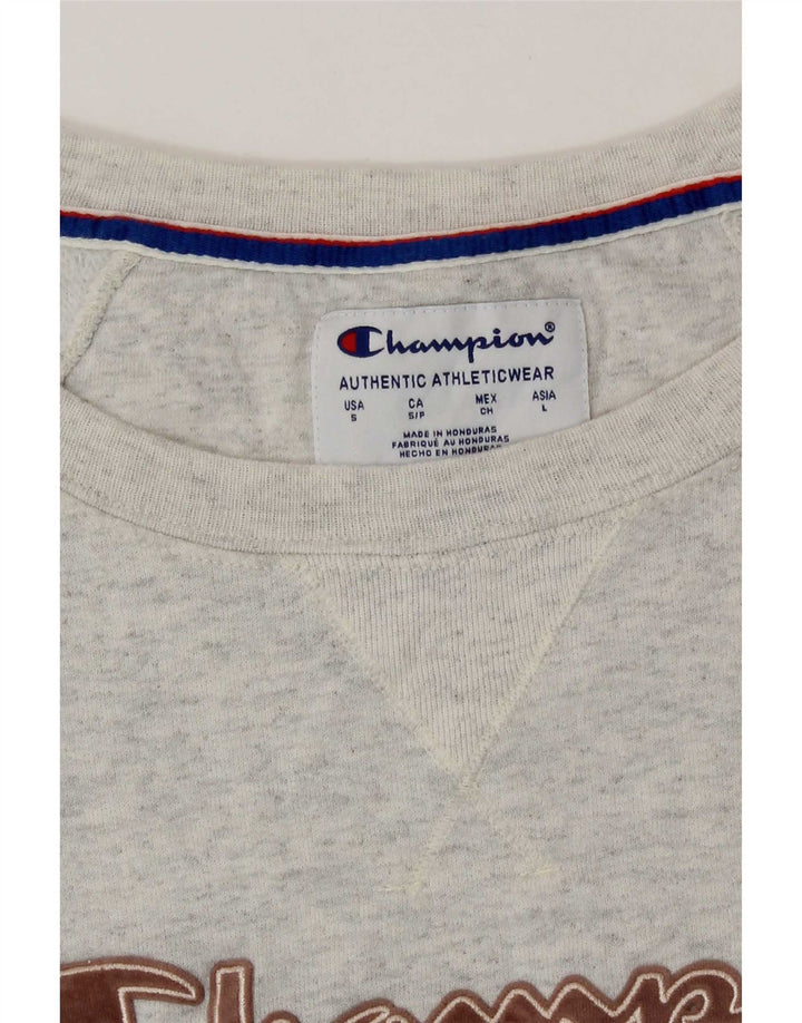 Felpa oversize con grafica da donna Champion, maglione UK 10 piccolo grigio