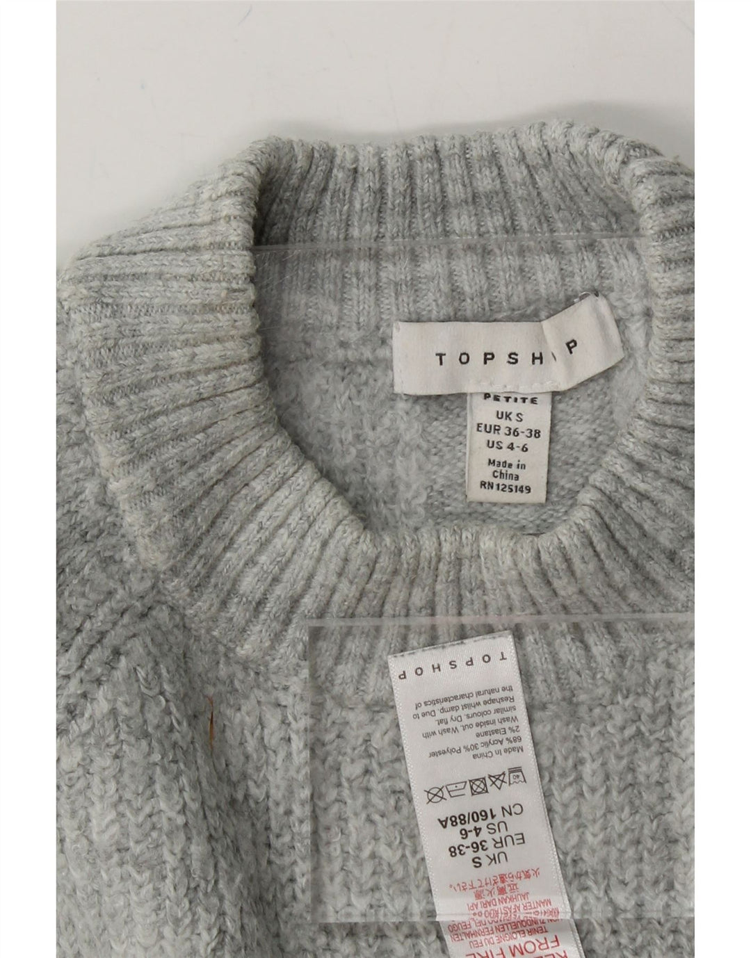 TOPSHOP Womens Oversized Crew Neck Jumper Sweater UK 10 Small Grey Vintage Topshop and Second-Hand Topshop from Messina Hembry 