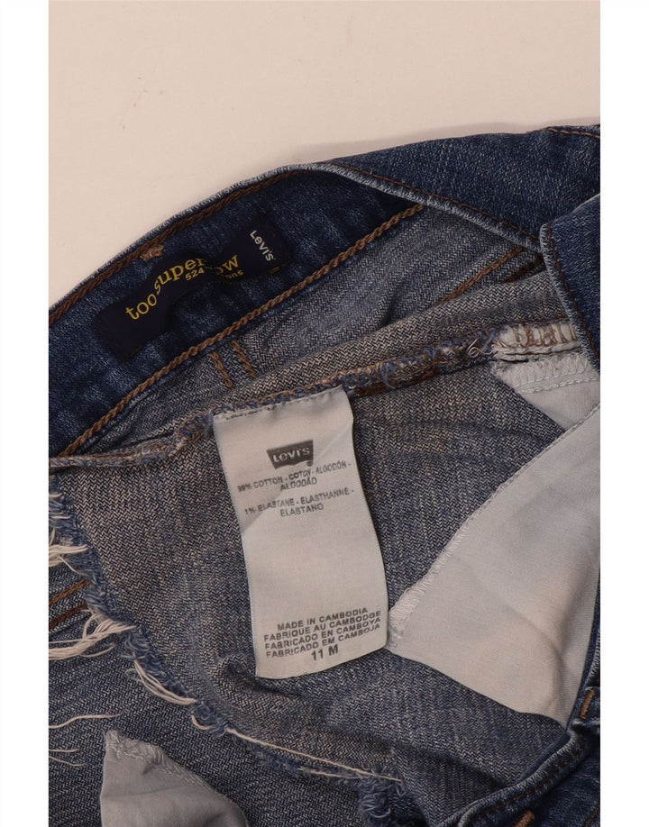 Levi's Donna 524 Pantaloncini di jeans super bassi effetto invecchiato US 11 Large W32 Blu