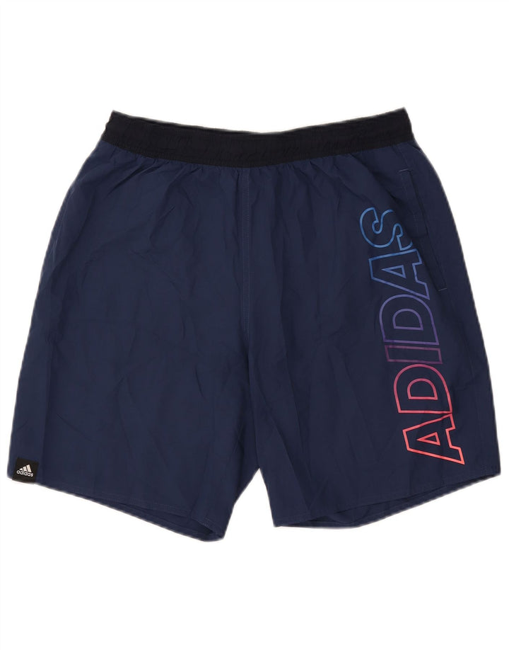 Pantaloncini sportivi grafici da uomo Adidas Large in poliestere color block blu navy