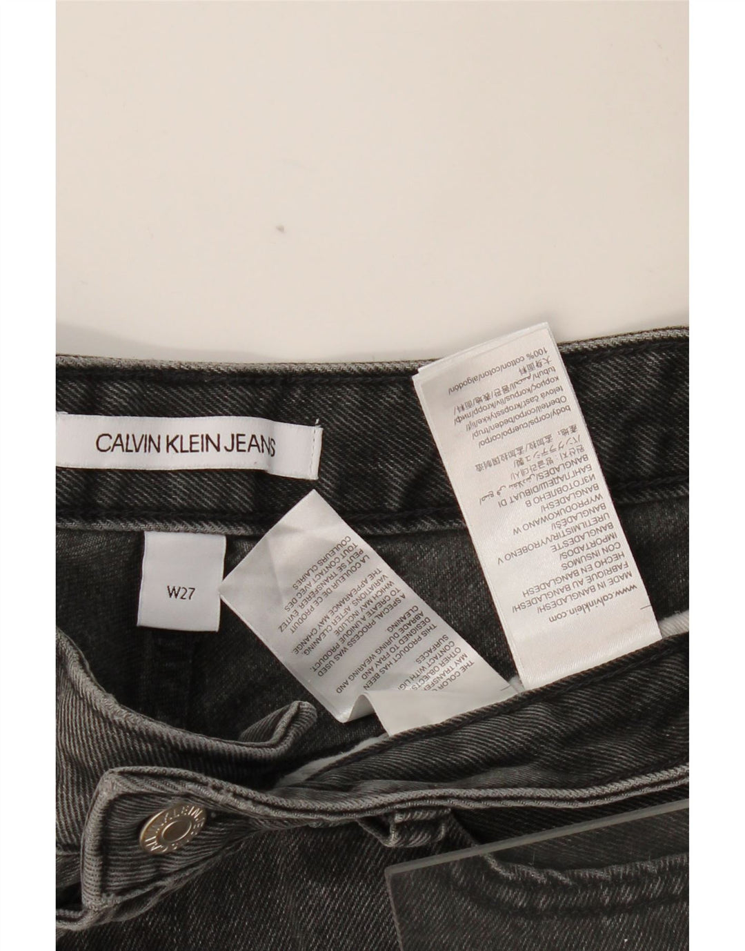 CALVIN KLEIN Pantaloncini di jeans da donna W27 piccoli in cotone grigio