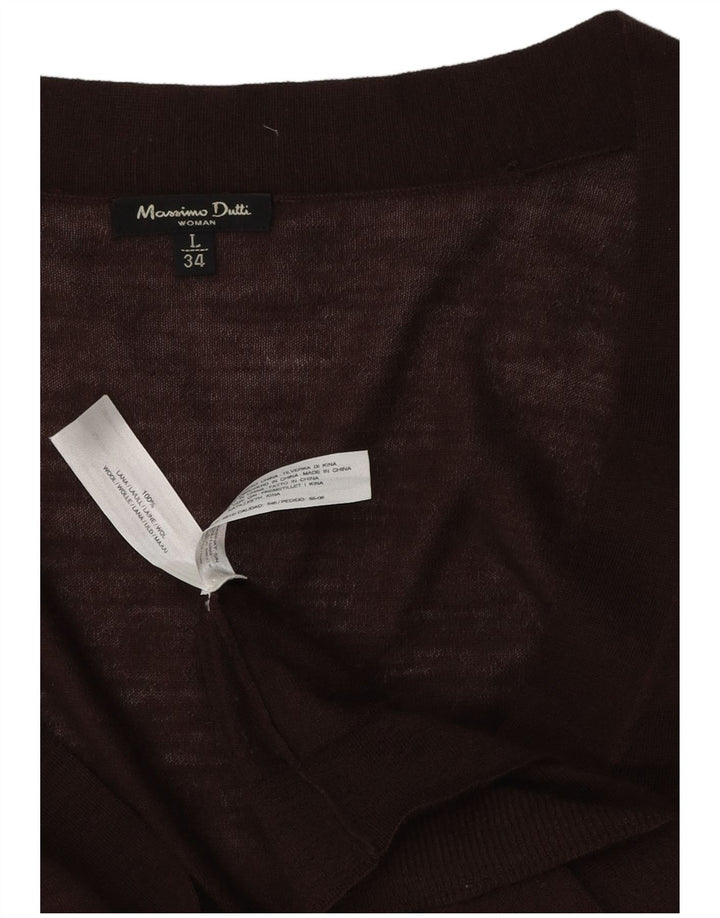 MASSIMO DUTTI Maglione cardigan da donna UK 14 Large Marrone Lana