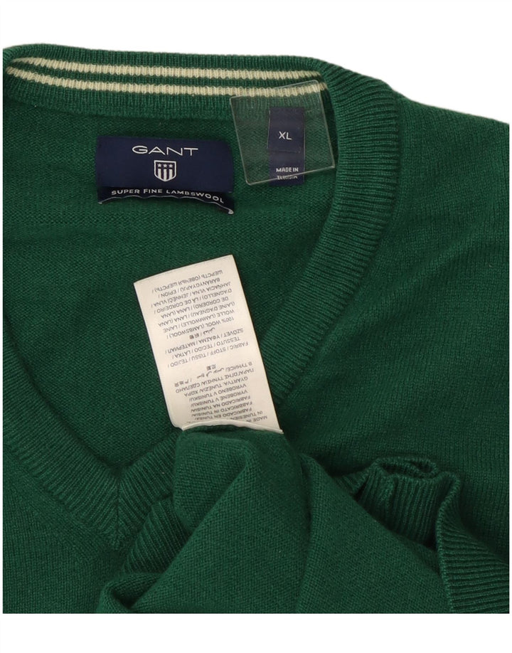 Gant Maglione da uomo con scollo a V XL in lana verde