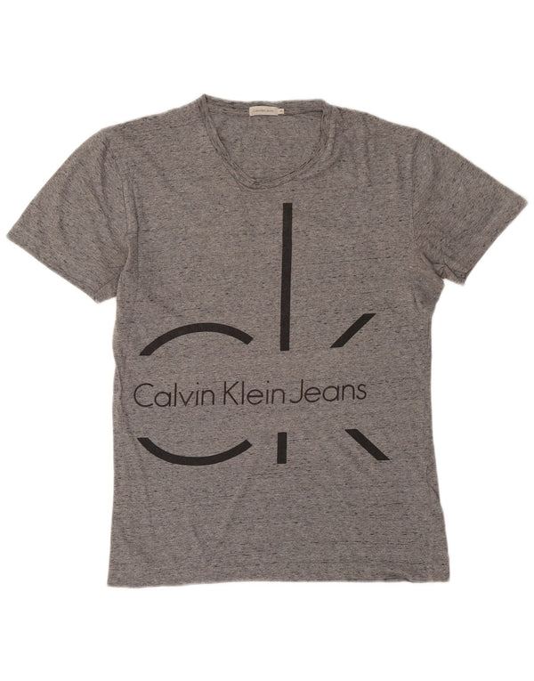 Calvin Klein Jeans T-shirt grafica da uomo Top in cotone chiazzato grigio medio