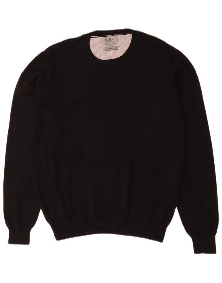 Maglione maglione girocollo da uomo Marks & Spencer in cotone nero medio