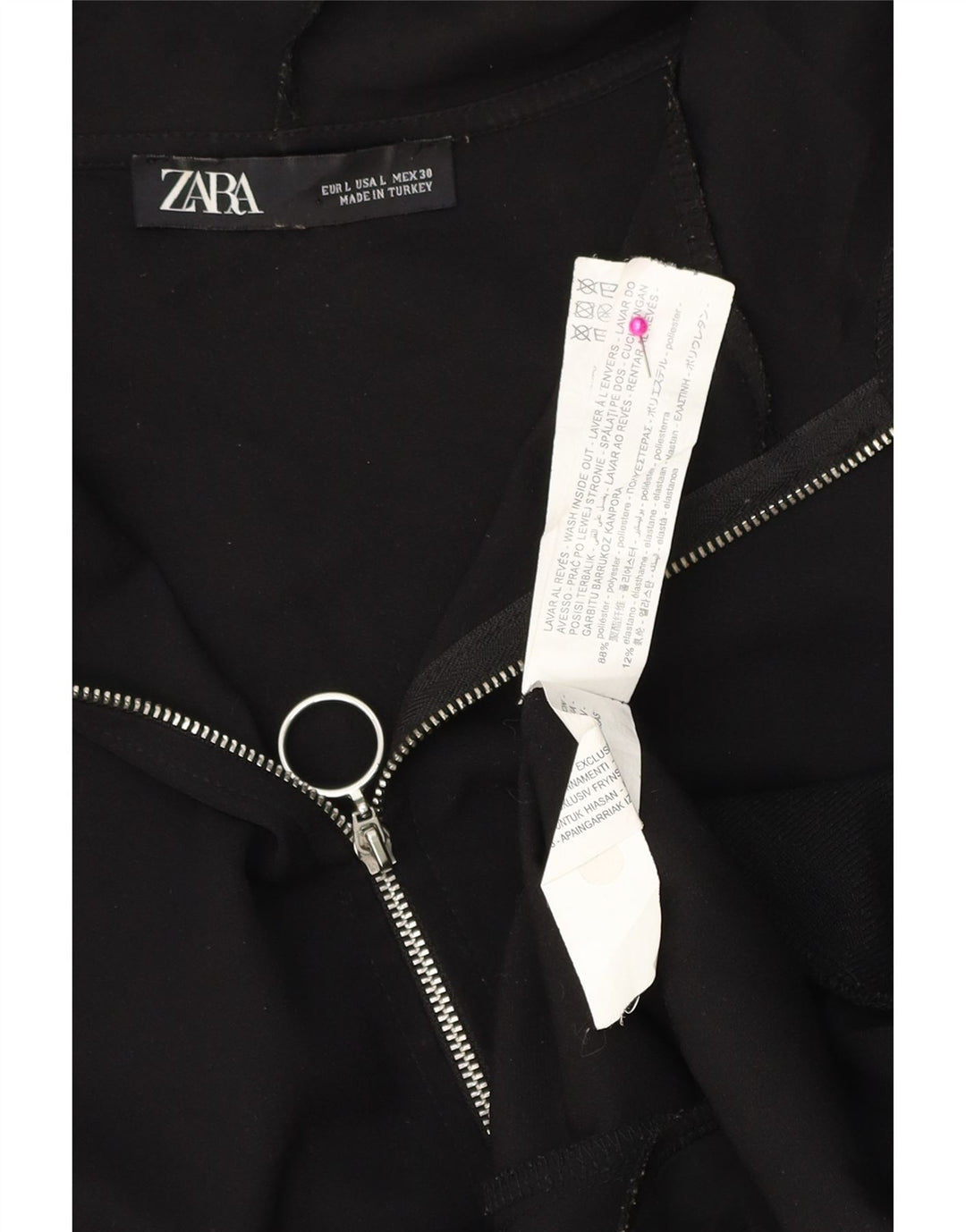 Felpa con cappuccio e zip oversize da donna ZARA UK 16 grande poliestere nero
