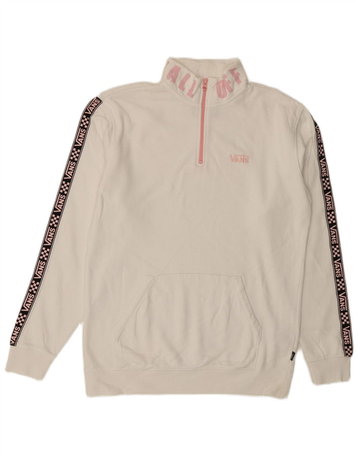Felpa da uomo con collo con zip grafica VANS, maglione, cotone bianco medio
