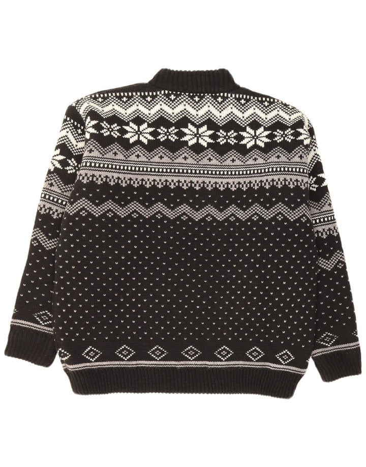 Werther Uomo Maglione con Zip Collo Maglione Grande Nero Fair Isle Poliacrilico