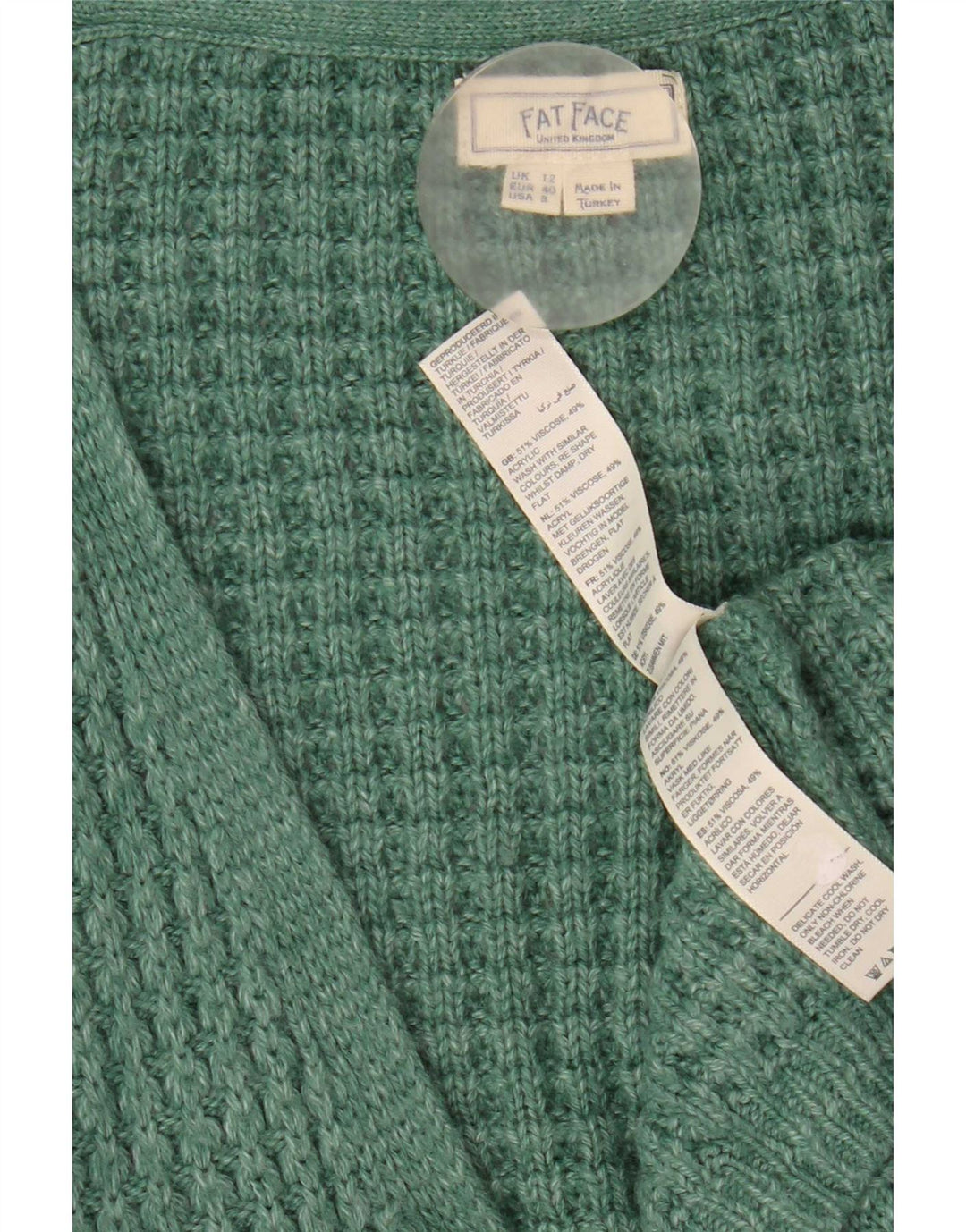 Fat Face Maglione cardigan aperto corto oversize da donna UK 12 Verde medio