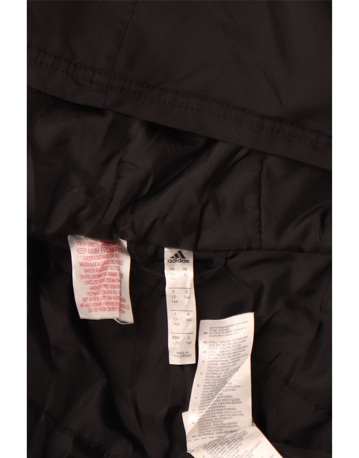 ADIDAS Boys Hooded Windbreaker Jacket 13-14 Years Black Polyester