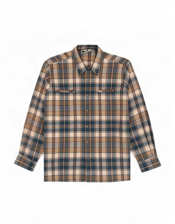 Camicia vintage da uomo in flanella taglia 41/42 in lana a quadri blu grande