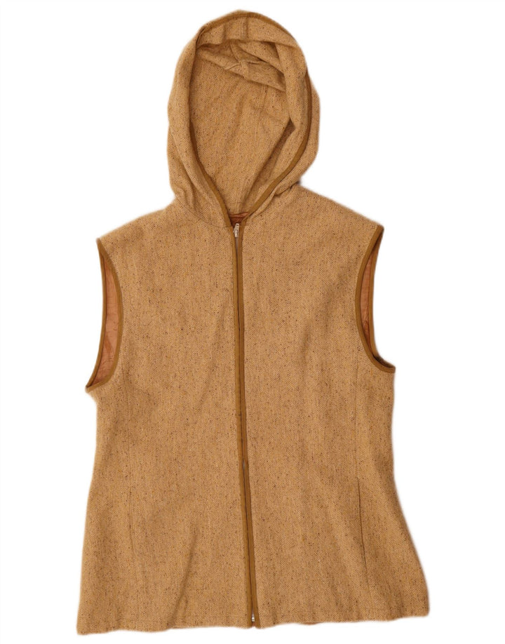 Gilet vintage da donna con cappuccio IT 46 grande beige screziato