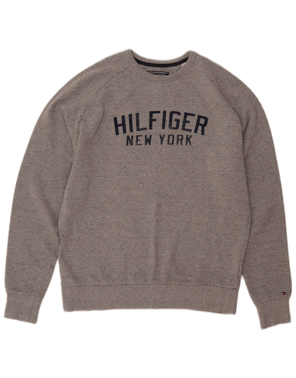 TOMMY HILFIGER Felpa da donna vintage fit maglione UK 16 grande grigio