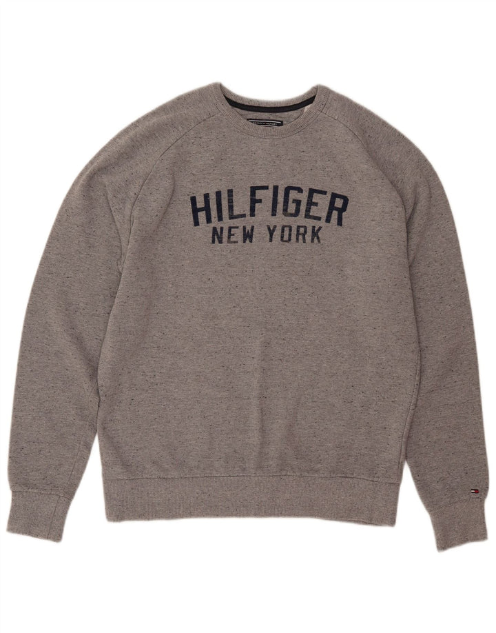TOMMY HILFIGER Felpa da donna vintage fit maglione UK 16 grande grigio