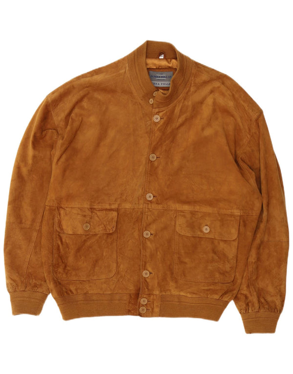 Giubbotto bomber in pelle scamosciata da uomo James Dillon UK 44 2XL Pelle marrone
