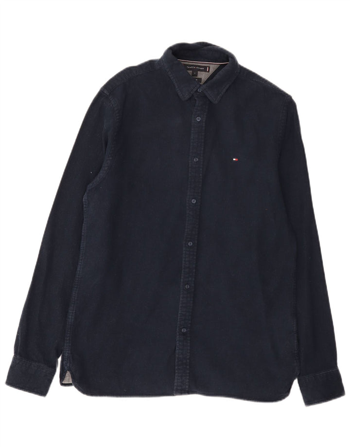 Tommy Hilfiger Camicia da uomo in flanella vestibilità regolare piccola in cotone blu navy