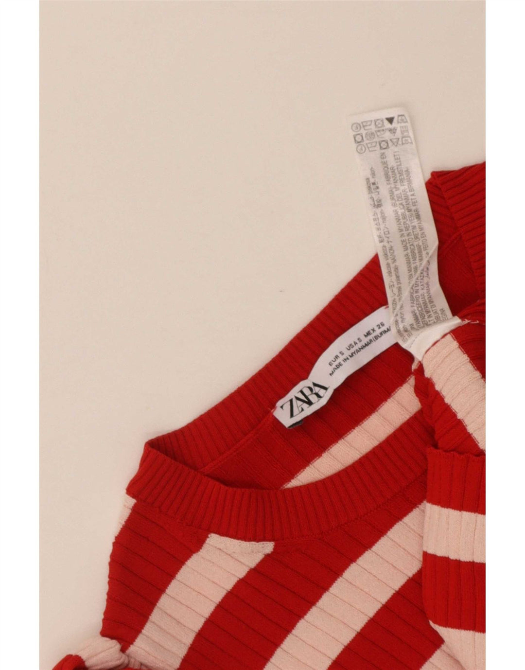 Top corto da donna Zara UK 8 piccolo in viscosa a righe rosse