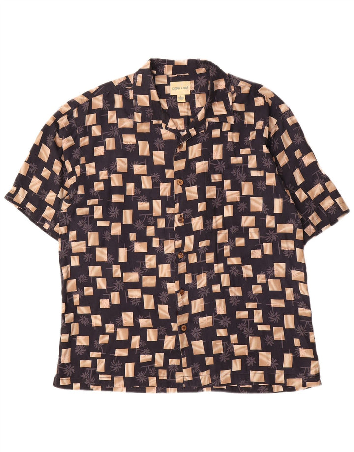 Camicia a maniche corte da uomo Joseph & Feiss grande in seta geometrica nera