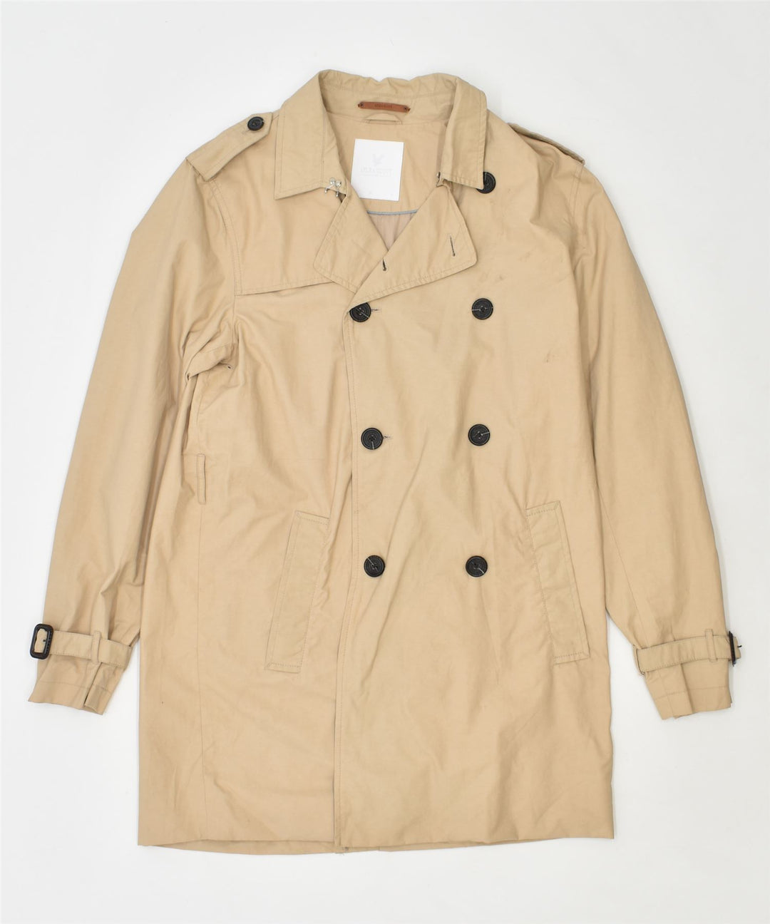 LYLE & SCOTT Womens Double Breasted Coat UK 14 Medium Beige Cotton | Vintage | Thrift | Second-Hand | Used Clothing | Messina Hembry 