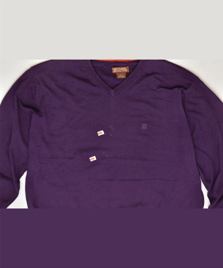 MICHAEL KORS Mens V-Neck Jumper Sweater Large Purple Cotton | Vintage | Thrift | Second-Hand | Used Clothing | Messina Hembry 