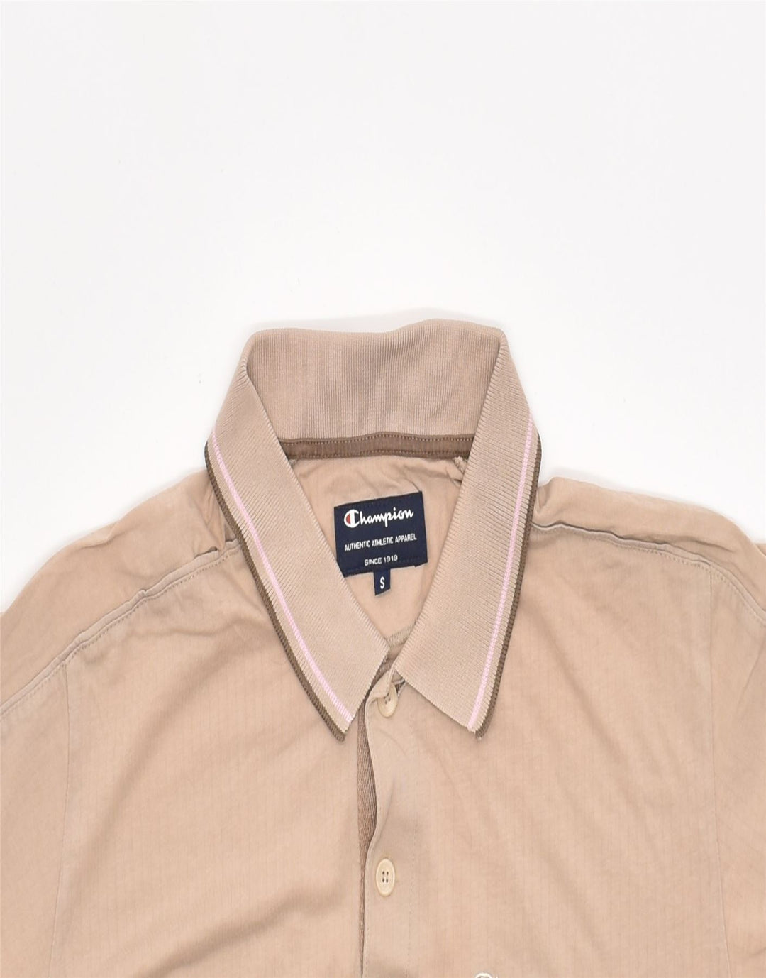 CHAMPION Mens Polo Shirt Small Beige Cotton | Vintage | Thrift | Second-Hand | Used Clothing | Messina Hembry 