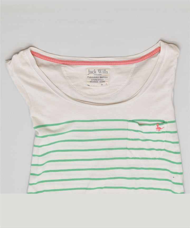 JACK WILLS Womens T-Shirt Top UK 8 Small White Striped Cotton | Vintage | Thrift | Second-Hand | Used Clothing | Messina Hembry 