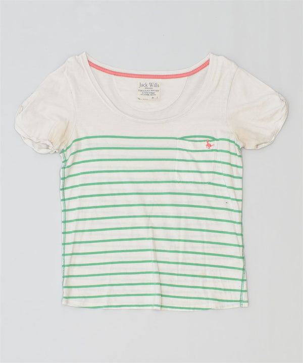 JACK WILLS T-shirt da donna Top UK 8 piccolo cotone a righe bianche