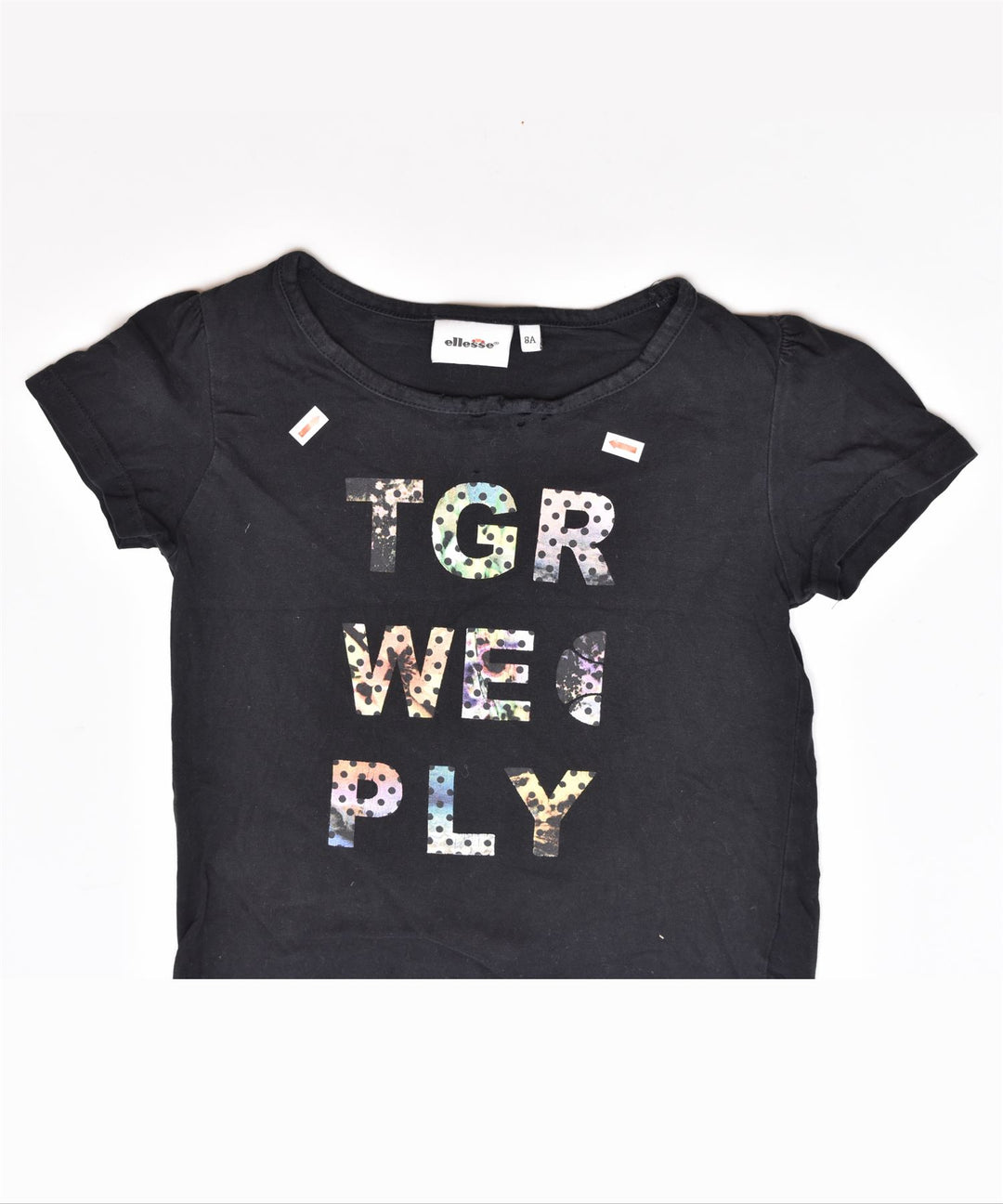 ELLESSE Girls Graphic T-Shirt Top 7-8 Years Black Cotton | Vintage | Thrift | Second-Hand | Used Clothing | Messina Hembry 