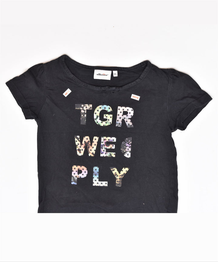ELLESSE Girls Graphic T-Shirt Top 7-8 Years Black Cotton | Vintage | Thrift | Second-Hand | Used Clothing | Messina Hembry 
