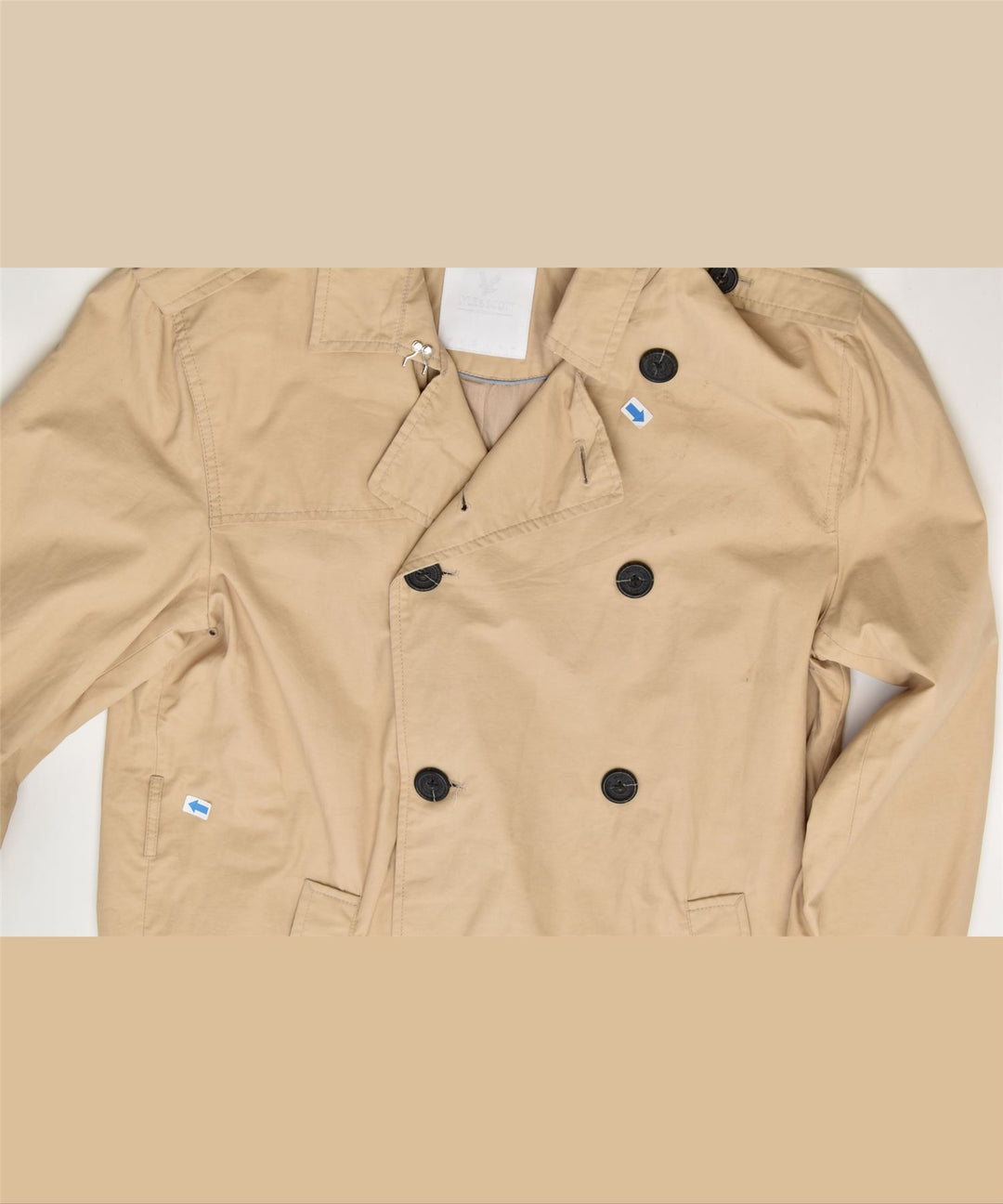 LYLE & SCOTT Womens Double Breasted Coat UK 14 Medium Beige Cotton | Vintage | Thrift | Second-Hand | Used Clothing | Messina Hembry 